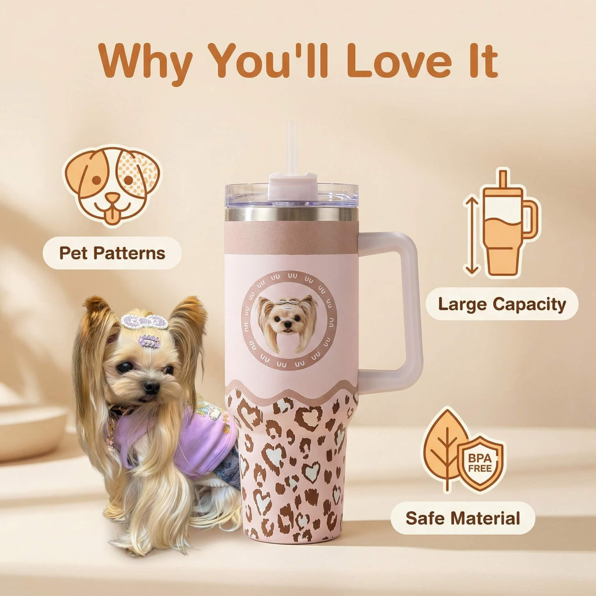 AikeDear -Custom Pet Face Stainless Steel Tumbler