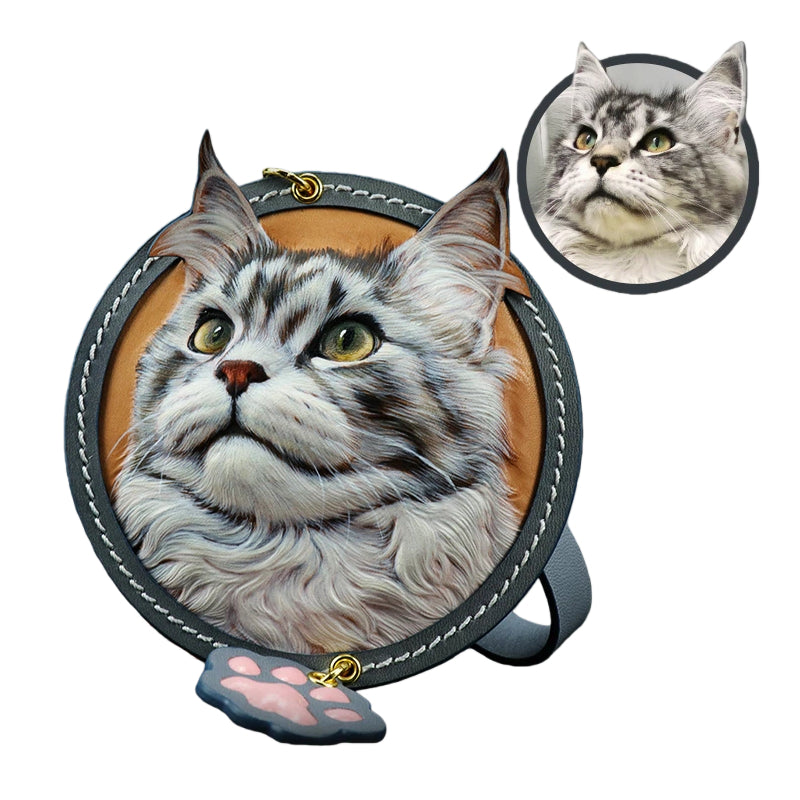 AikeDear -Custom Pet Portrait  Leather Carving Pendant