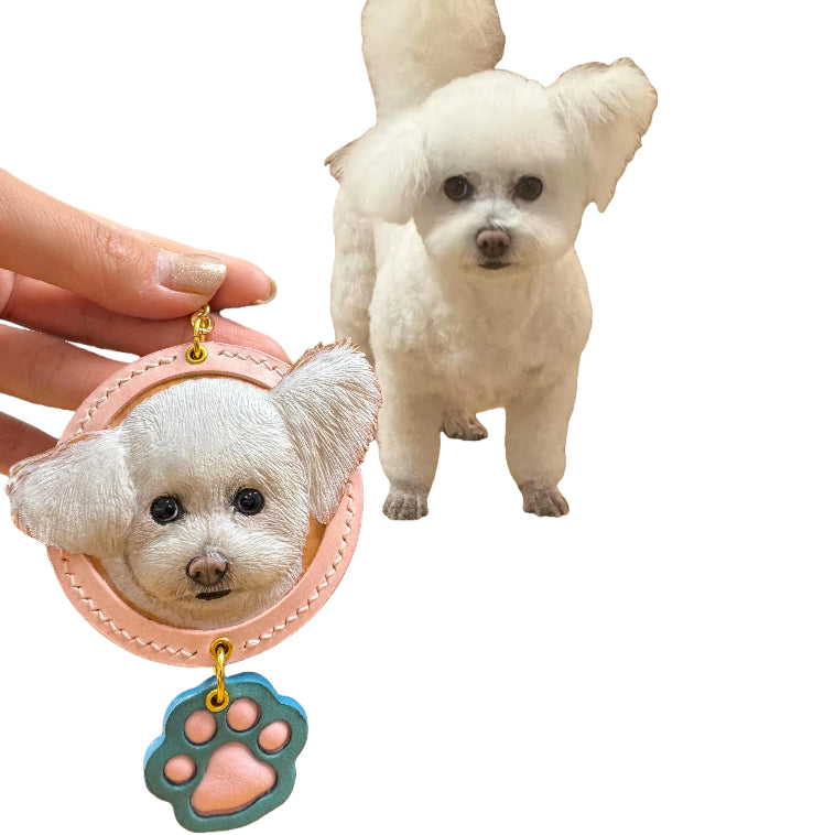 AikeDear -Custom Pet Portrait  Leather Carving Pendant